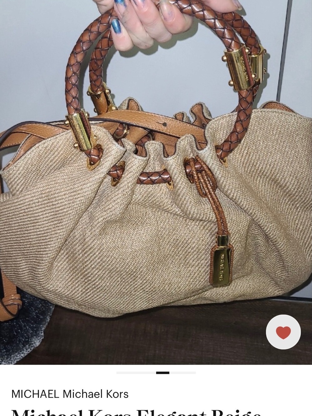 MICHAEL Michael Kors Beige Tote with Brown Braided Handles